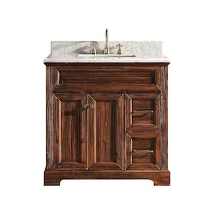 36 in. W x 22 in. D x 36 in. H Bath Vanity in Brown with Marble Vanity Top in White with White Basin