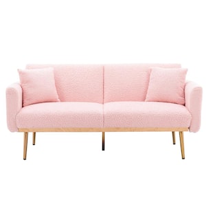 63.77 in. Wide Square Arm Suede Modern Straight Sofa in Pink (2-Seats)