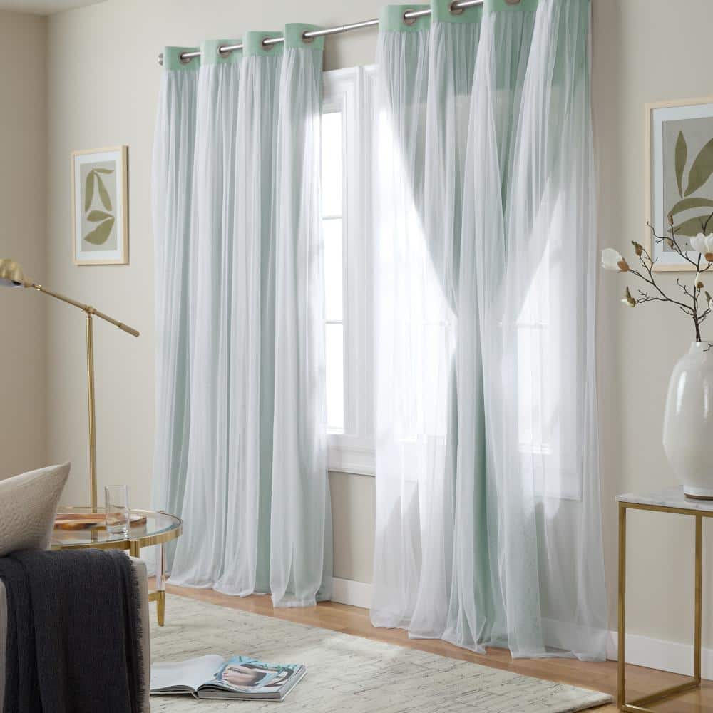 Aqua and Cloud Gray Layered Blackout Sheer Grommet Curtains