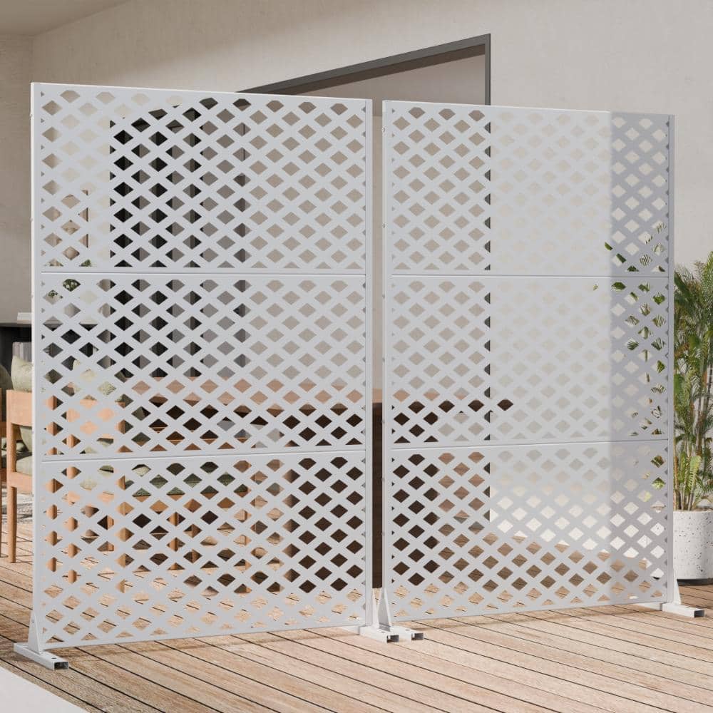 72 in. H x 47 in. W Outdoor White Galvanized Steel Decorative Garden Fence Privacy Screen (2-Pack)