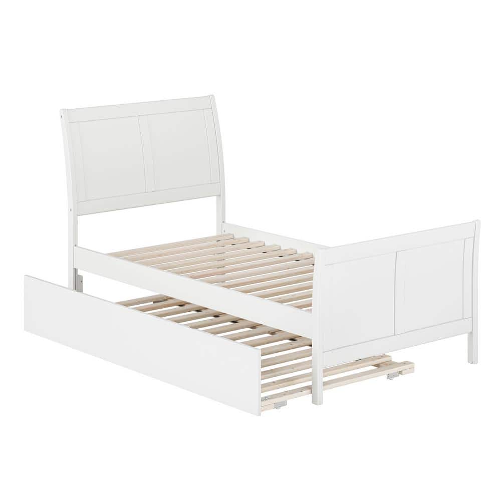 White Twin Solid Wood Platform Bed with Trundle and Headboard