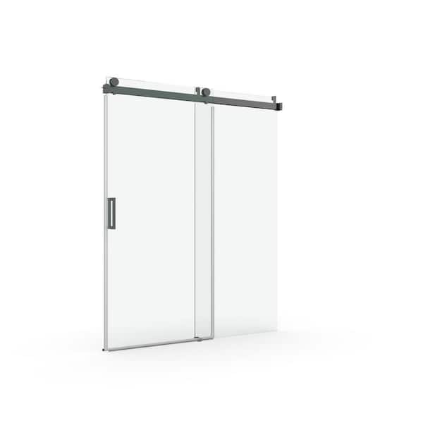 Boosicavelly 60 in. W x 76 in. H Sliding Frameless Shower Door in Matte Black Finish with Tempered Glass