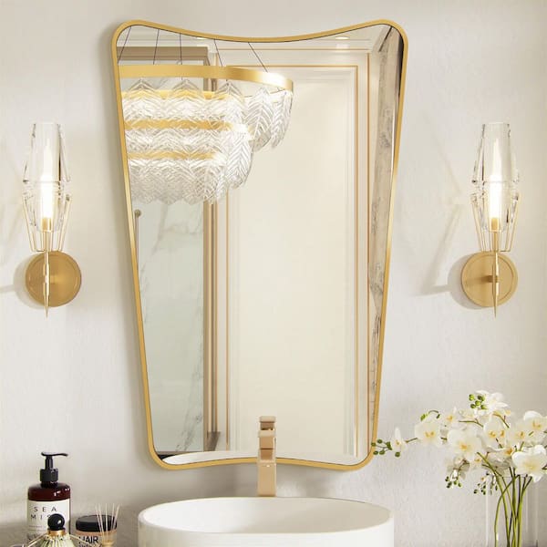 Hochwertiges 22 in. W x 30 in. H Arched Gold Aluminum Alloy Framed Wall Mirror Decorative Wall Mirror