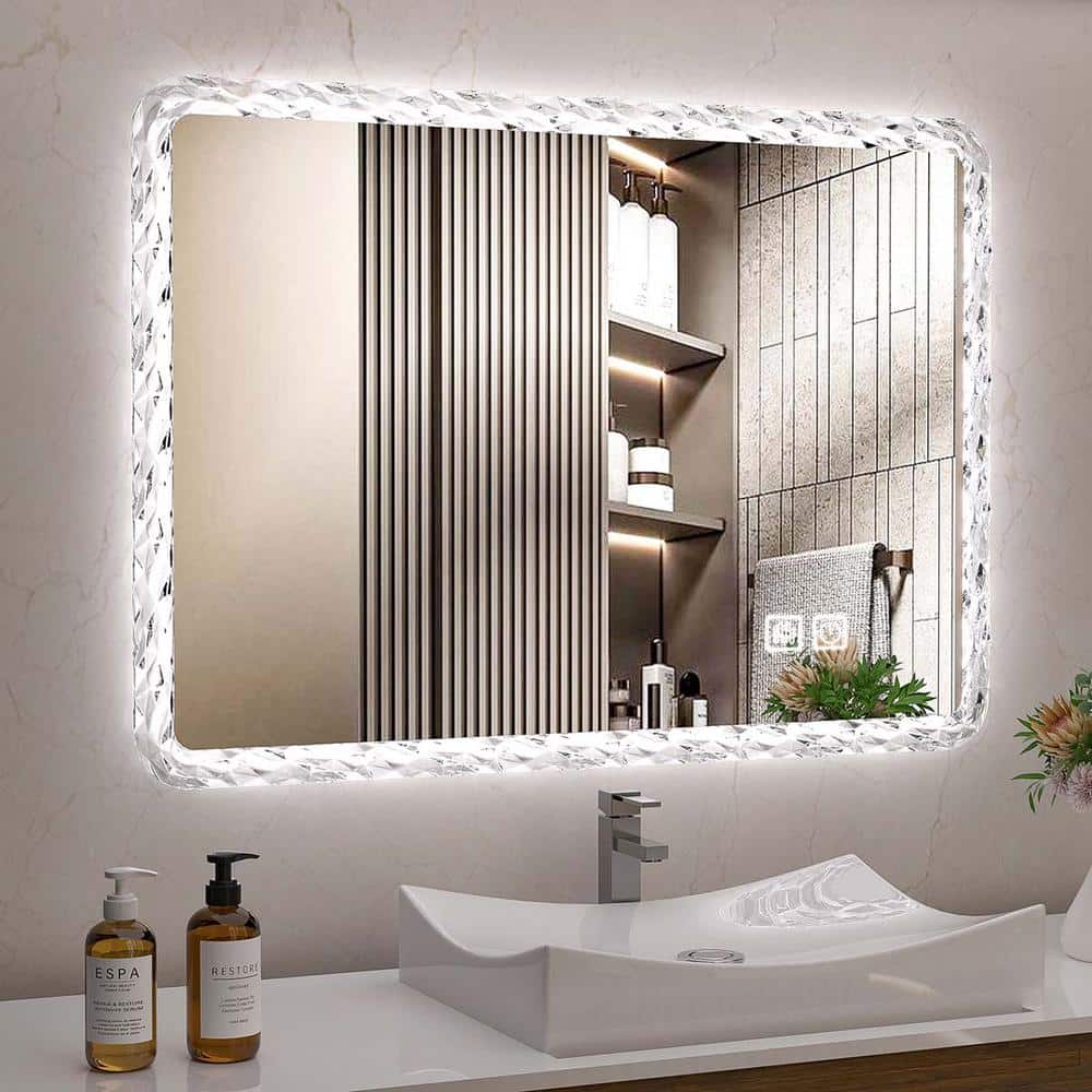 38.58 in. W x 25.2 in. H Bathroom Mirror with LED Lights, Wall Mount Makeup