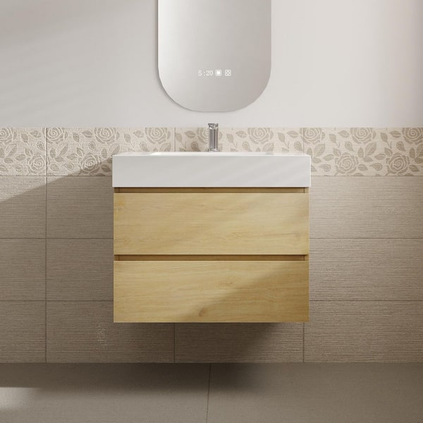 Aaby 30 in. W x 18 in. D x 25 in . H Wall Mounted Floating Bath Vanity Cabinet in Oak with Stone Resin Top and Sink