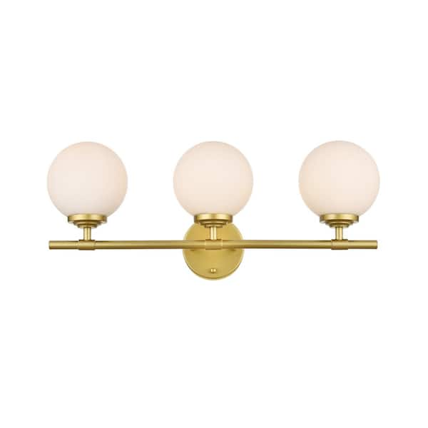 Simply Living 24 In 3 Light Modern Brass Vanity Light With Frosted   Brass Vanity Lighting Sl14602w24bra 64 600 