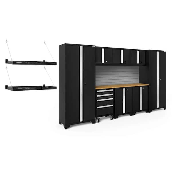 NewAge Products Bold Series 132 in. W x 76.75 in. H x 18 in. D 24-Gauge Steel Garage Cabinet Set in Black (9-Piece)