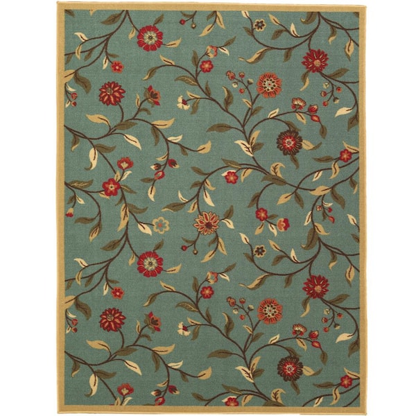 Ottomanson Ottohome Collection Floral Garden Design Sage Green 8 ft. 2 in. x 9 ft. 10 in. Non-Skid Area Rug