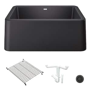 Ikon 27 in. Farmhouse/Apron-Front Single Bowl Anthracite Granite Composite Kitchen Sink Kit with Accessories