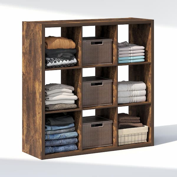 Furinno CUBIC 43.8 in. Tall Amber Pine Wood 9-Cube Bookcase