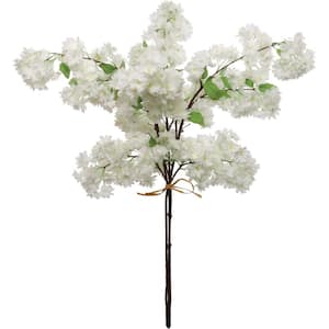 6 in. White Artificial Cherry Blossom Floral Arrangements Real Touch Stems - Perfect for Weddings, Parties, and Events