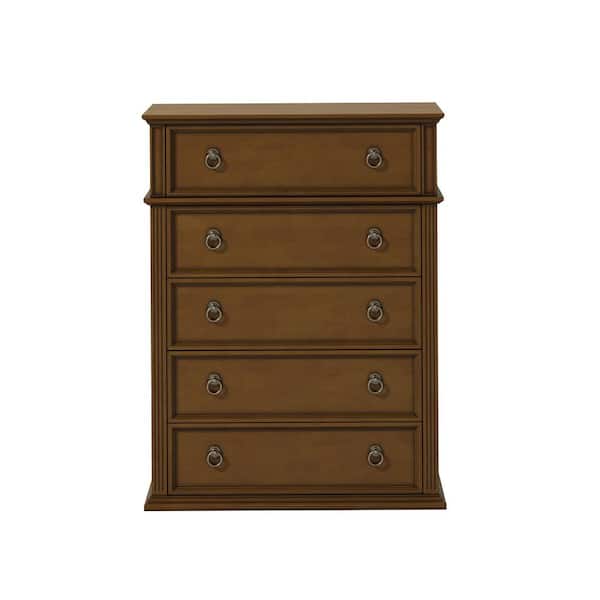 JAYDEN CREATION Ursula Walnut 38 in. Traditional 5-Drawer Dresser