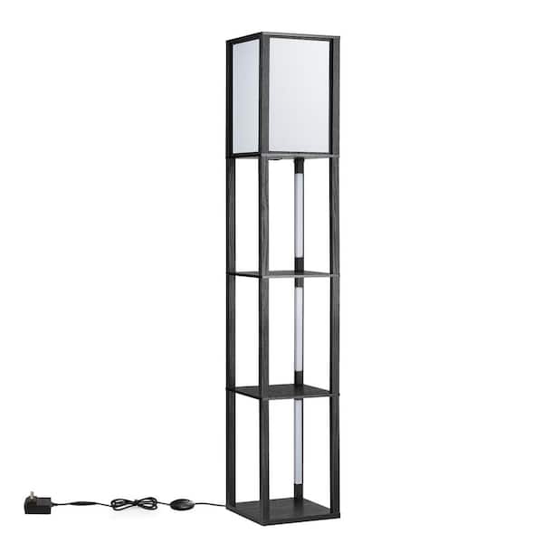 EDISHINE 64.2 in. Black 4-Light LED Dimmable Column Floor Lamp for Living Room with Shelves