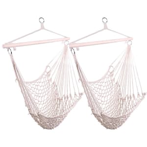 49.6 in. Portable Hammock Rope Chair Outdoor Hanging Air Swing in Beige (2-Pcs)