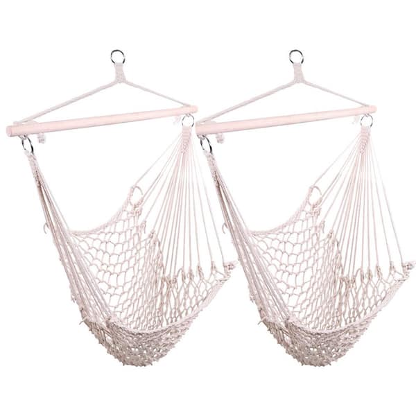 ATENGNES 49.6 in. Portable Hammock Rope Chair Outdoor Hanging Air Swing in Beige (2-Pcs)