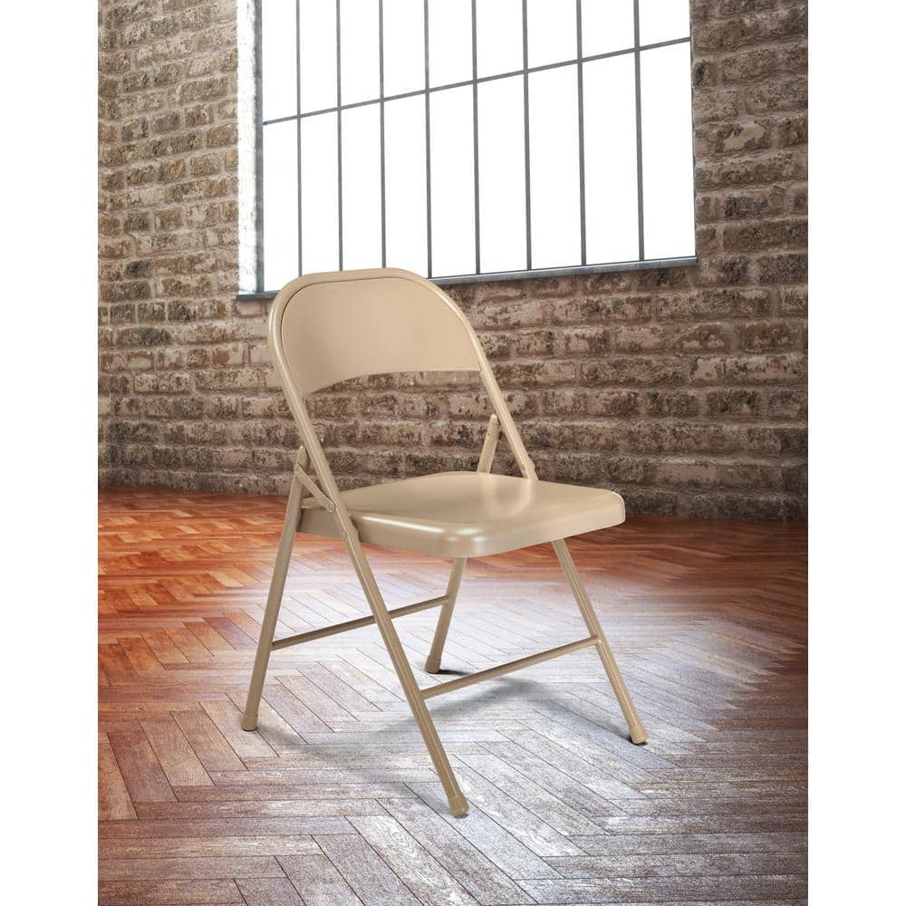 Beige Metal Armless Folding Reception Chair Set of 4
