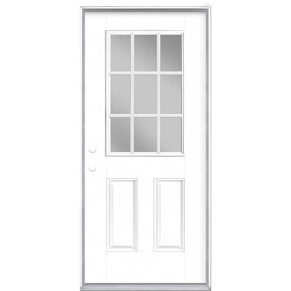 Masonite 36 in. x 80 in. 9 Lite White Right-Hand Inswing Painted Smooth Fiberglass Prehung Front Exterior Door with No Brickmold
