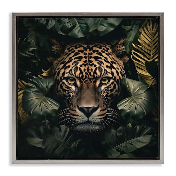 Stupell Industries Leopard in Exotic Palms by Heidi Kuntz Gray Floater Frame Animal Graphic Art Print 25 in. x 25 in.