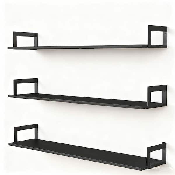 36 in. W x 8 in. D Black Composite Decorative Wall Shelf Wall Book Shelves