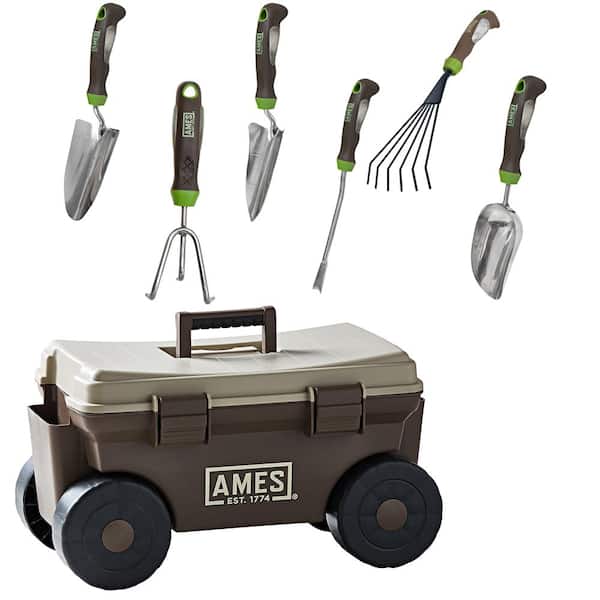 Ames 6-Piece Deluxe Hand Tool Combo and Rolling Cart Garden Tool Set