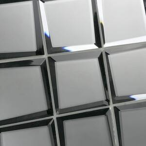 Reflections Matte Silver Beveled Square Mosaic 9.6 in. x 9.6 in. Frosted Glass Mirror Wall Tile (6.25 Sq.ft./Case)