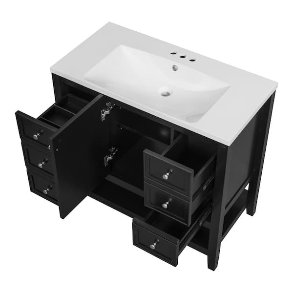 36 in. W x 18 in. D x 34.1 in. H Single Sink Freestanding Black Bath Vanity with White Ceramic Top