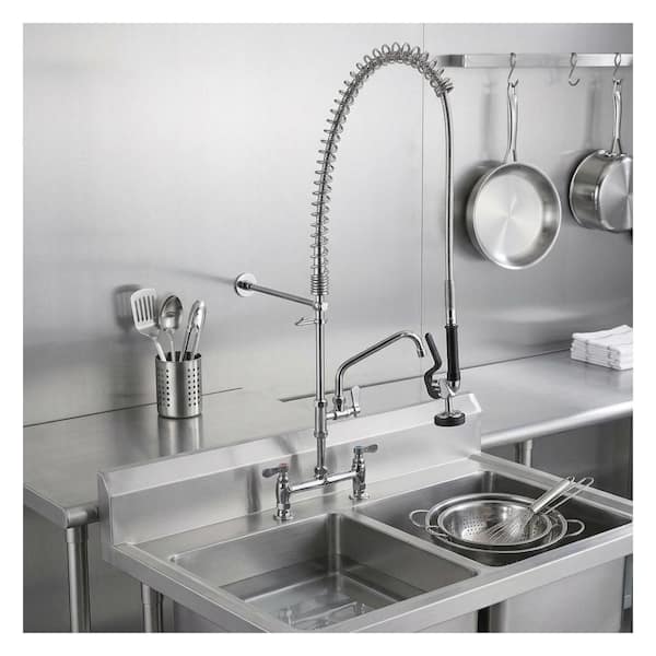 2 Handle 38 in. H 360° Swivel Deck Mount Pull Down Sprayer Kitchen Faucet with Drinking Water Filler in Polished Chrome