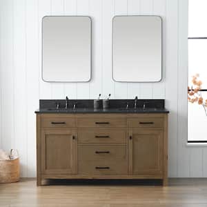 Jasper 60 in. W x 22 in. D x 34 in. H Double Sink Bath Vanity in Textured Natural with Blue Limestone Top