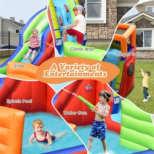 6-in-1 Pirate Ship Waterslide Kid Bounce House Inflatable Castle with Water Guns Blower Excluded