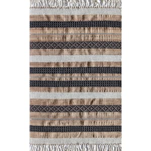 Stripe Medley Textured Farmhouse Brown 5 ft. x 7 ft. Area Rug