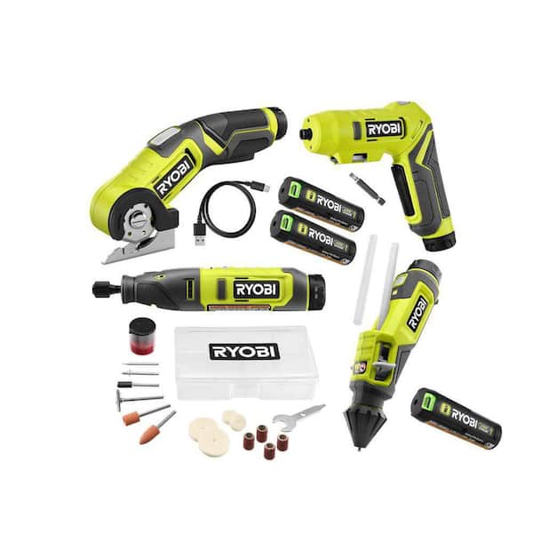 USB Lithium 4-Tool Combo Kit w/ Screwdriver, Glue Pen, Rotary Tool, Power Cutter, Batteries, Charger, & 3.0 Ah Battery