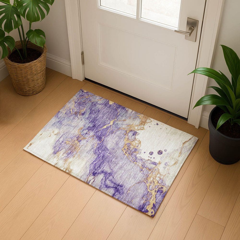 Mayfield Premium Machine Washable Abstract AMF1794 Purple 2 ft. x 3 ft. Area Rug price history on PriceWatchPro