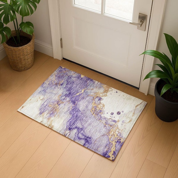 Mayfield Premium Machine Washable Abstract AMF1794 Purple 2 ft. x 3 ft. Area Rug