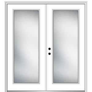 72 in. x 80 in. Micro Granite Right-Hand Inswing Full Lite Decorative Primed Fiberglass Smooth Prehung Front Door