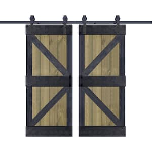 K Series 72 in. x 84 in. Aged Barrel/Carbon Gray Finished DIY Solid Wood Double Sliding Barn Door with Hardware Kit