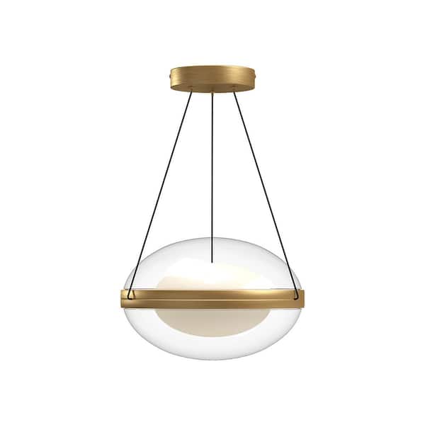 KUZCO Virgo 12 in. 1 Light 29-Watt Brushed Gold/Opal Glass Integrated LED Pendant Light
