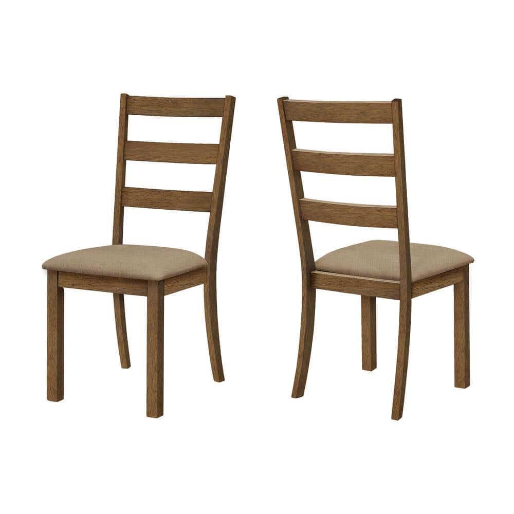 Beige Fabric Dining Chair Set of 2 with Walnut Wood Legs