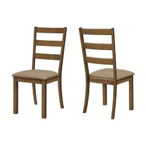 Beige Fabric Dining Chair Set of 2 with Walnut Wood Legs