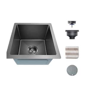 14 in. x 14 in. Undermount Stainless Steel Kitchen Bar Sink with 16 Gauge Single Bowl in Gloss Black Ceramic Coating