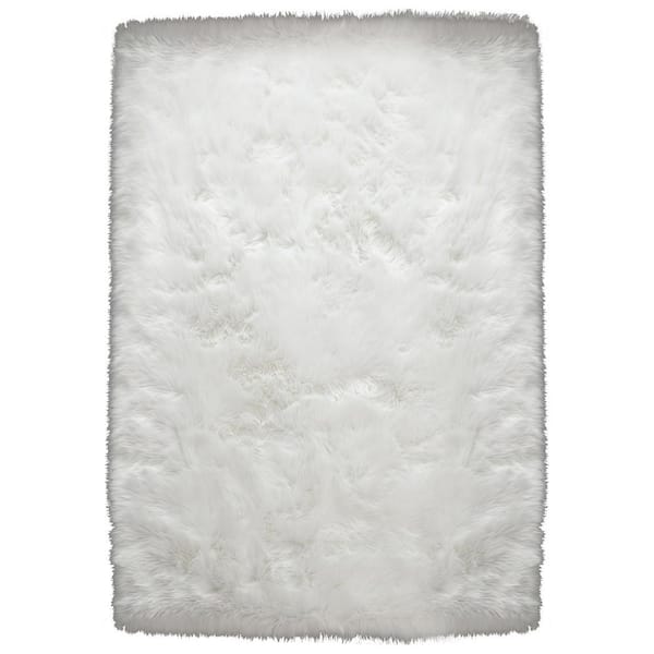 Huluwat White 3 ft. x 5 ft. Ultra Soft Fluffy Faux Fur Sheepskin Area Rug for Bedroom Bedside and Living Room