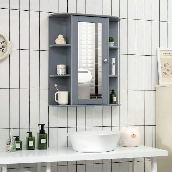 23.5 in. W x 28 in. H Rectangular Gray MDF Surface Mount Medicine Cabinet with Mirror