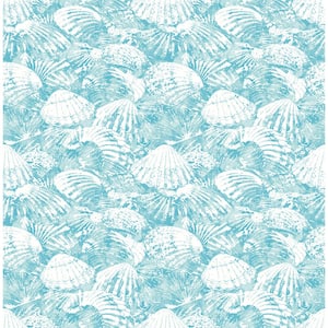 Surfside Aqua Shells Aqua Paper Strippable Roll (Covers 56.4 sq. ft.)