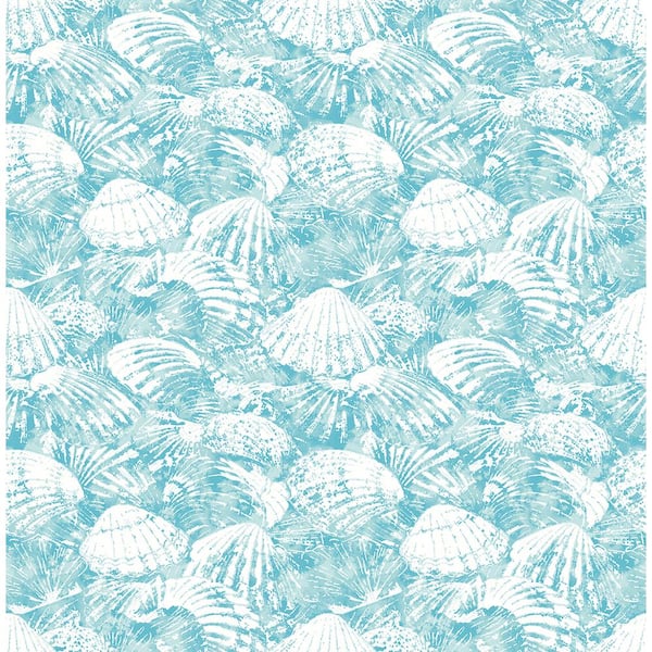 Brewster Surfside Aqua Shells Aqua Paper Strippable Roll (Covers 56.4 sq. ft.)