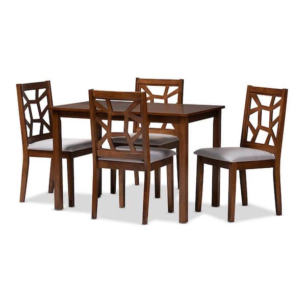 Baxton Studio Abilene 5-Piece Walnut Brown and Gray Dining Set