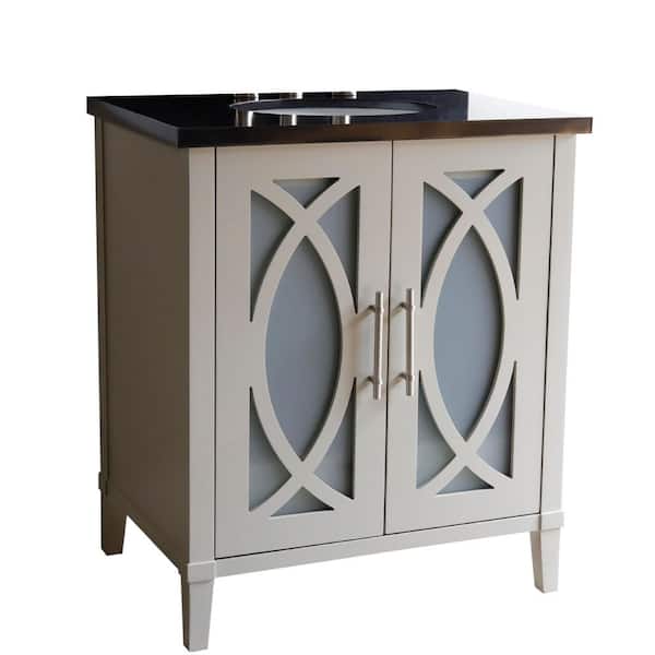 Brea 30 in. W x 22 in. D x 36 in. H Single Vanity in Light Gray with Granite Vanity Top in Black Galaxy with White Basin