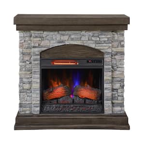 40 in. Freestanding Stone Wall Mantel Electric Fireplace in Smokey Gray Stone