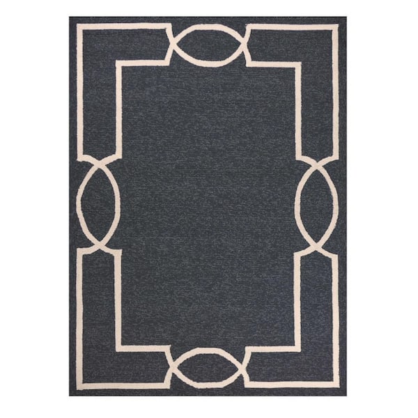 Gray, Ivory 2 ft. x 3 ft. Hooked Polypropylene Rectangle Indoor/Outdoor Area Rug