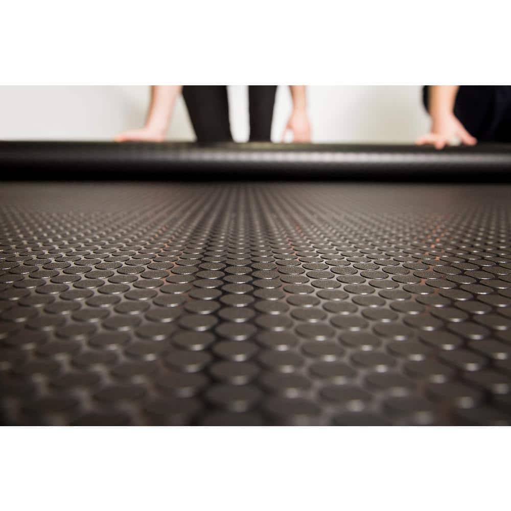 Midnight Black Small Coin Pattern Vinyl Garage Flooring Mat