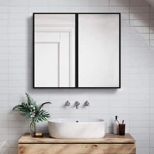 30 in. W x 26 in. H Rectangular Surface or Recessed Mount Black Bathroom Medicine Cabinet with Mirror
