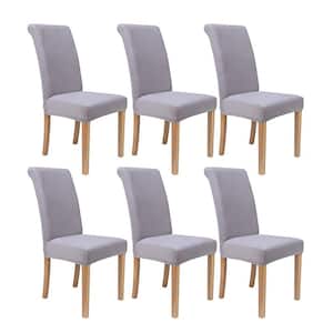 Light Gray Stretch Dining Chair Covers Washable Removable Short Dining Chair Protector Cover (Set of 6)